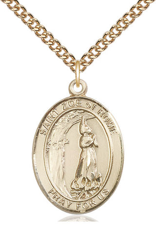 14kt Gold Saint Zoe of Rome Medal Engraved Catholic Saint Jewelry