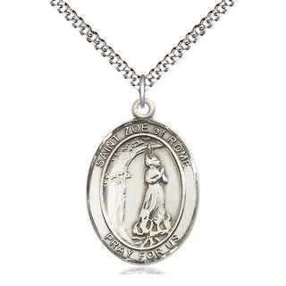 Pewter Saint Zoe of Rome Medal Catholic Jewelry Engraved Catholic Saint Jewelry