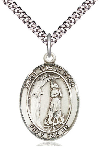 Sterling Silver Saint Zoe of Rome Medal Catholic Jewelry Engraved Catholic Saint Jewelry