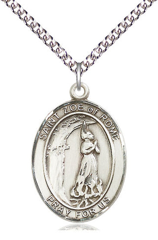 Sterling Silver Saint Zoe of Rome Medal Catholic Jewelry Engraved Catholic Saint Jewelry