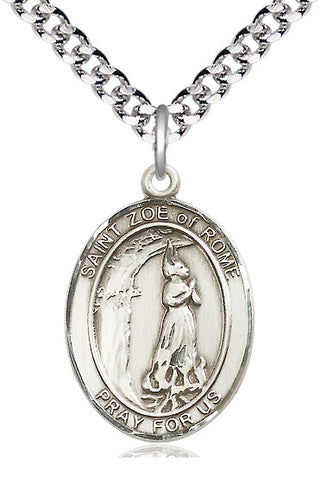 Sterling Silver Saint Zoe of Rome Medal Catholic Jewelry Engraved Catholic Saint Jewelry