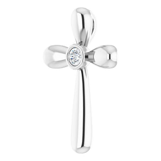 14K White .10 CT Natural Diamond Cross Pendant  