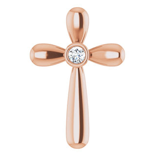 14K Rose .10 CT Natural Diamond Cross Pendant  