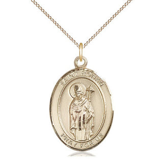 14kt Gold Saint Ronan Medal Engraved Catholic Saint Jewelry
