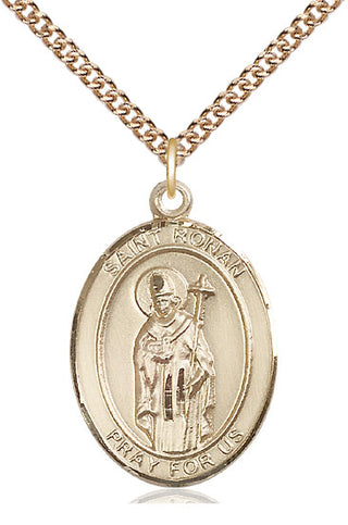 14kt Gold Saint Ronan Medal Engraved Catholic Saint Jewelry