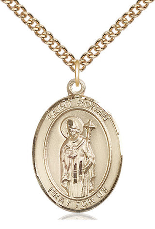 14kt Gold Saint Ronan Medal Engraved Catholic Saint Jewelry