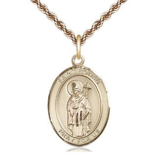 14kt Gold Saint Ronan Medal Engraved Catholic Saint Jewelry