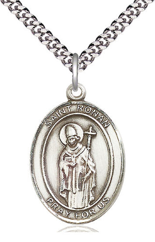 Pewter Saint Ronan Medal Catholic Jewelry Engraved Catholic Saint Jewelry