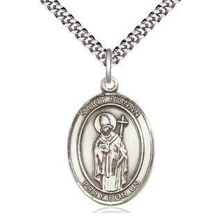 Sterling Silver Saint Ronan Medal Catholic Jewelry Engraved Catholic Saint Jewelry