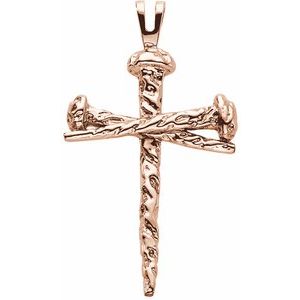 14K Rose Nail Design Cross Pendant