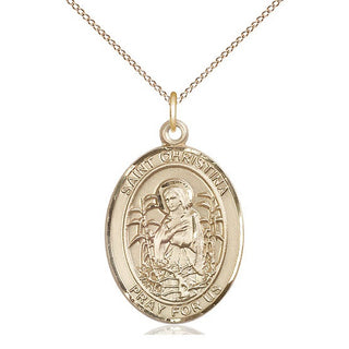 14kt Gold Saint Christina the Astonishing Medal Engraved Catholic Saint Jewelry