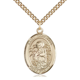 14kt Gold Saint Christina the Astonishing Medal Engraved Catholic Saint Jewelry
