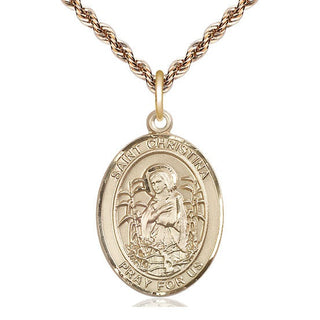 14kt Gold Saint Christina the Astonishing Medal Engraved Catholic Saint Jewelry