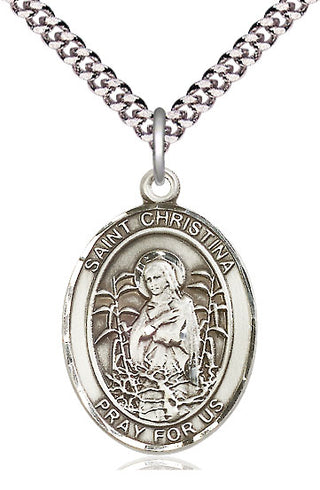 Pewter Saint Christina the Astonishing Medal Catholic Jewelry Engraved Catholic Saint Jewelry