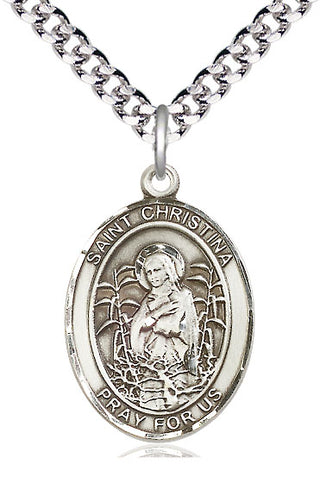 Pewter Saint Christina the Astonishing Medal Catholic Jewelry Engraved Catholic Saint Jewelry
