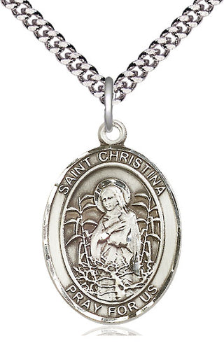Pewter Saint Christina the Astonishing Medal Catholic Jewelry Engraved Catholic Saint Jewelry