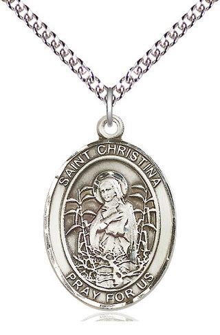 Sterling Silver Saint Christina the Astonishing Medal Catholic Jewelry Engraved Catholic Saint Jewelry