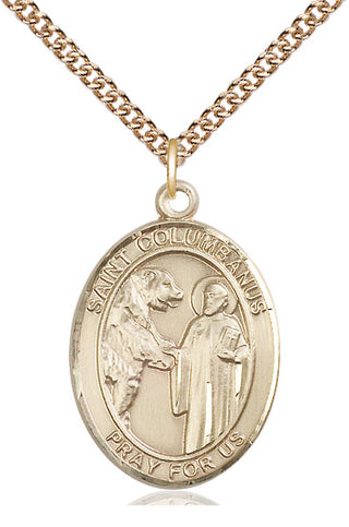 14kt Gold Saint Columbanus Medal Engraved Catholic Saint Jewelry