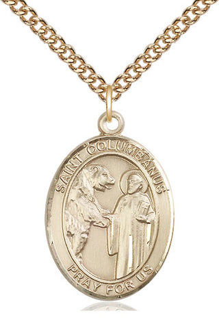 14kt Gold Saint Columbanus Medal Engraved Catholic Saint Jewelry