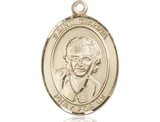 14kt Gold Filled Saint Gianna Medal Engraved Catholic Saint Jewelry