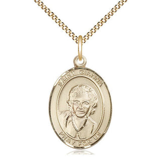 14kt Gold Filled Saint Gianna Medal Catholic Jewelry Engraved Catholic Saint Jewelry