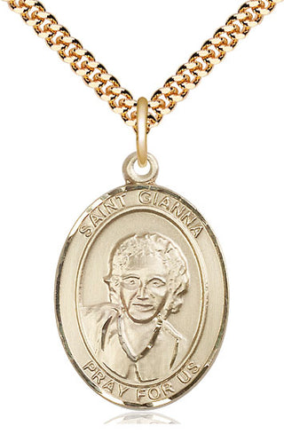 14kt Gold Filled Saint Gianna Medal Catholic Jewelry Engraved Catholic Saint Jewelry