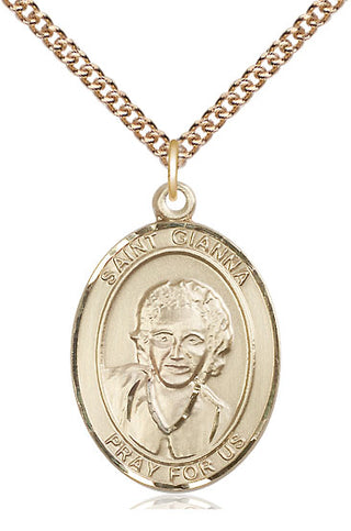 14kt Gold Filled Saint Gianna Medal Catholic Jewelry Engraved Catholic Saint Jewelry