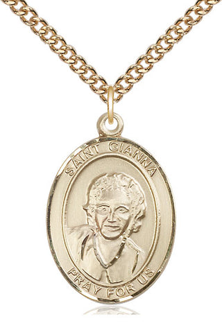 14kt Gold Filled Saint Gianna Medal Catholic Jewelry Engraved Catholic Saint Jewelry