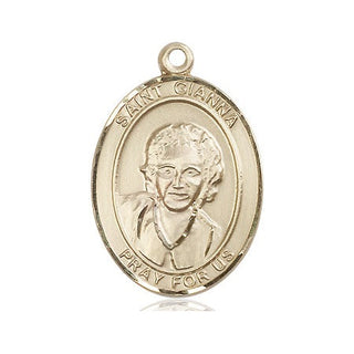 14kt Gold Saint Gianna Medal Engraved Catholic Saint Jewelry