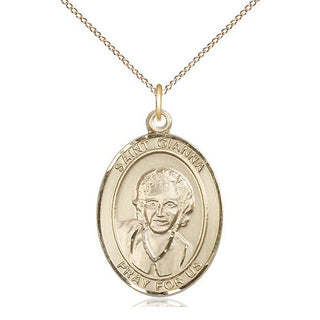 14kt Gold Saint Gianna Medal Engraved Catholic Saint Jewelry