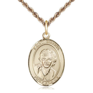 14kt Gold Saint Gianna Medal Engraved Catholic Saint Jewelry