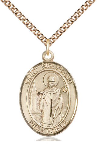 14kt Gold Saint Wolfgang Medal Engraved Catholic Saint Jewelry