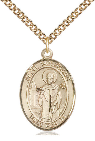14kt Gold Saint Wolfgang Medal Engraved Catholic Saint Jewelry