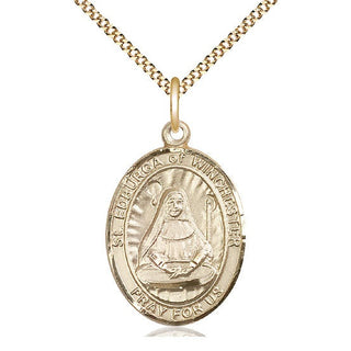 14kt Gold Filled Saint Edburga of Winchester Medal Catholic Jewelry Engraved Catholic Saint Jewelry