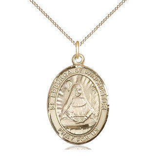 14kt Gold Filled Saint Edburga of Winchester Medal Catholic Jewelry Engraved Catholic Saint Jewelry