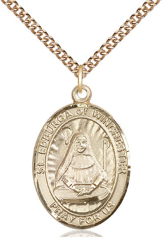 14kt Gold Filled Saint Edburga of Winchester Medal Catholic Jewelry Engraved Catholic Saint Jewelry