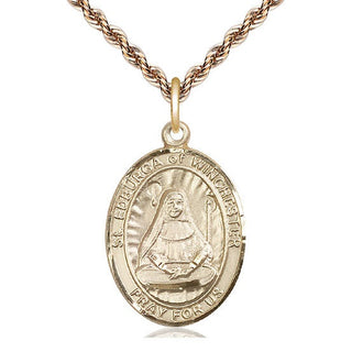14kt Gold Filled Saint Edburga of Winchester Medal Catholic Jewelry Engraved Catholic Saint Jewelry