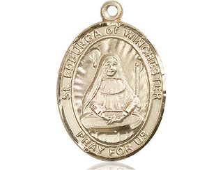 14kt Gold Saint Edburga of Winchester Medal Engraved Catholic Saint Jewelry