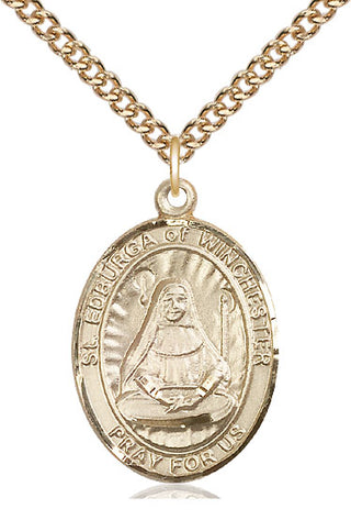 14kt Gold Saint Edburga of Winchester Medal Engraved Catholic Saint Jewelry