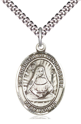 Sterling Silver Saint Edburga of Winchester Medal Catholic Jewelry Engraved Catholic Saint Jewelry