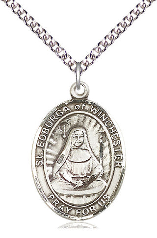 Sterling Silver Saint Edburga of Winchester Medal Catholic Jewelry Engraved Catholic Saint Jewelry