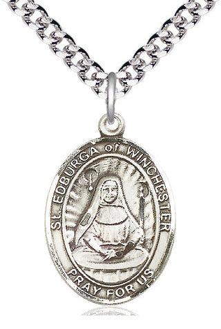 Sterling Silver Saint Edburga of Winchester Medal Catholic Jewelry Engraved Catholic Saint Jewelry