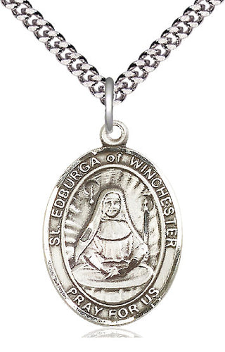 Sterling Silver Saint Edburga of Winchester Medal Catholic Jewelry Engraved Catholic Saint Jewelry