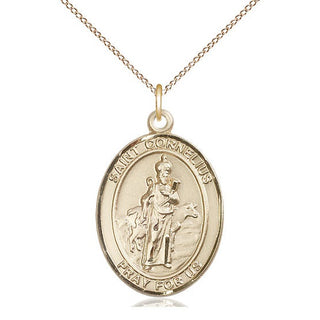 14kt Gold Saint Cornelius Medal Engraved Catholic Saint Jewelry