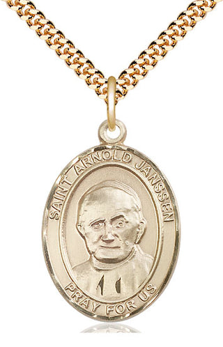 14kt Gold Filled Saint Arnold Janssen Medal Catholic Jewelry Engraved Catholic Saint Jewelry