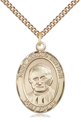 14kt Gold Filled Saint Arnold Janssen Medal Catholic Jewelry Engraved Catholic Saint Jewelry
