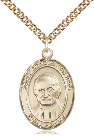 14kt Gold Filled Saint Arnold Janssen Medal Catholic Jewelry Engraved Catholic Saint Jewelry