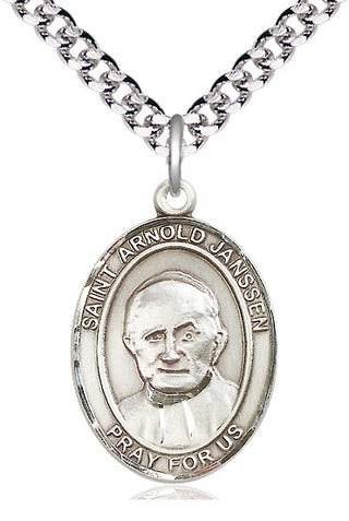 Pewter Saint Arnold Janssen Medal Catholic Jewelry Engraved Catholic Saint Jewelry