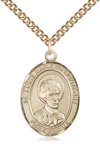 14kt Gold Saint Louis Marie de Montfort Medal Engraved Catholic Saint Jewelry