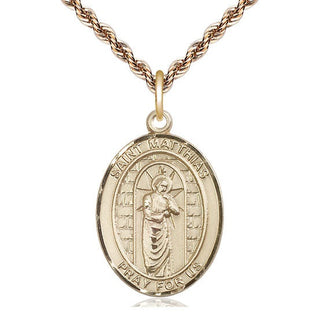 14kt Gold Filled Saint Matthias the Apostle Medal Catholic Jewelry Engraved Catholic Saint Jewelry